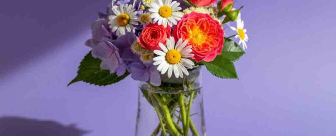 Summer Flower Arrangement with daisies, poppies and roses